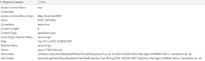 login Response Headers